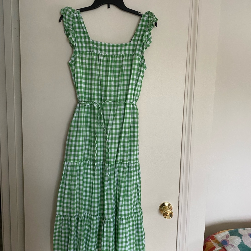 Green Gingham Tiered Midi Dress - Women's Summer Dress